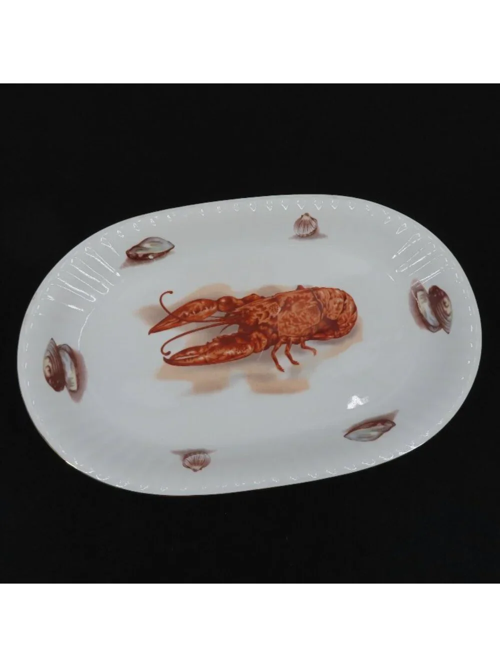 Vintage Wawel Poland Lobster Mussels Clams Gold Trim Seafood Platter Oval Plate